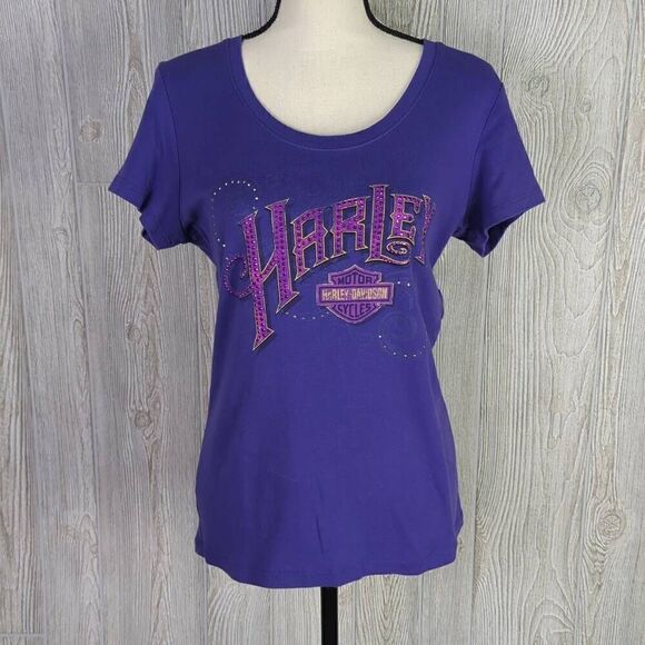 Harley-Davidson Tops - Vintage Harley Davidson Women’s Small Purple Pink Embellished Shirt Short Sleeve